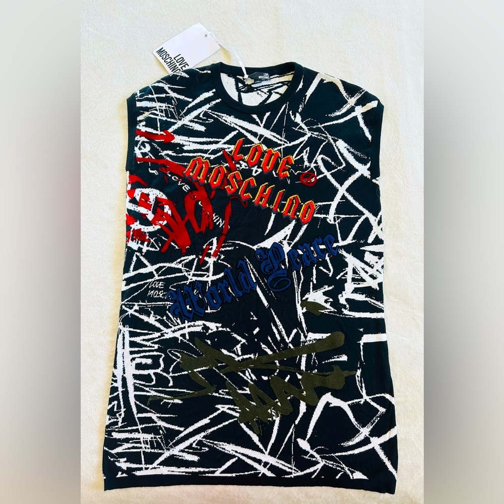 Love Moschino Womens Black White Red T Shirt Dress Size 44 M $650